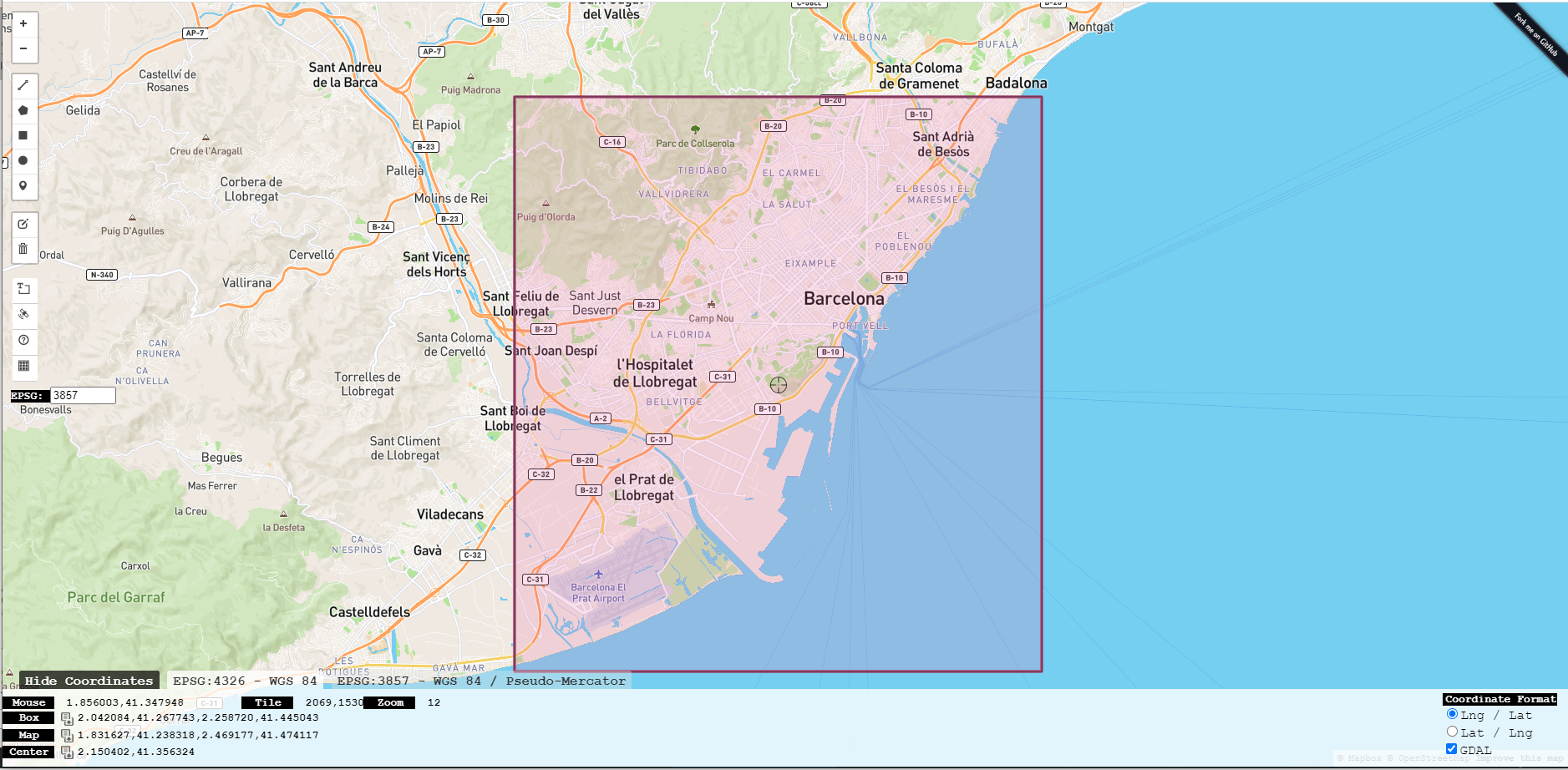 Defining the bounding box for obtaining OSM data from Barcelona.