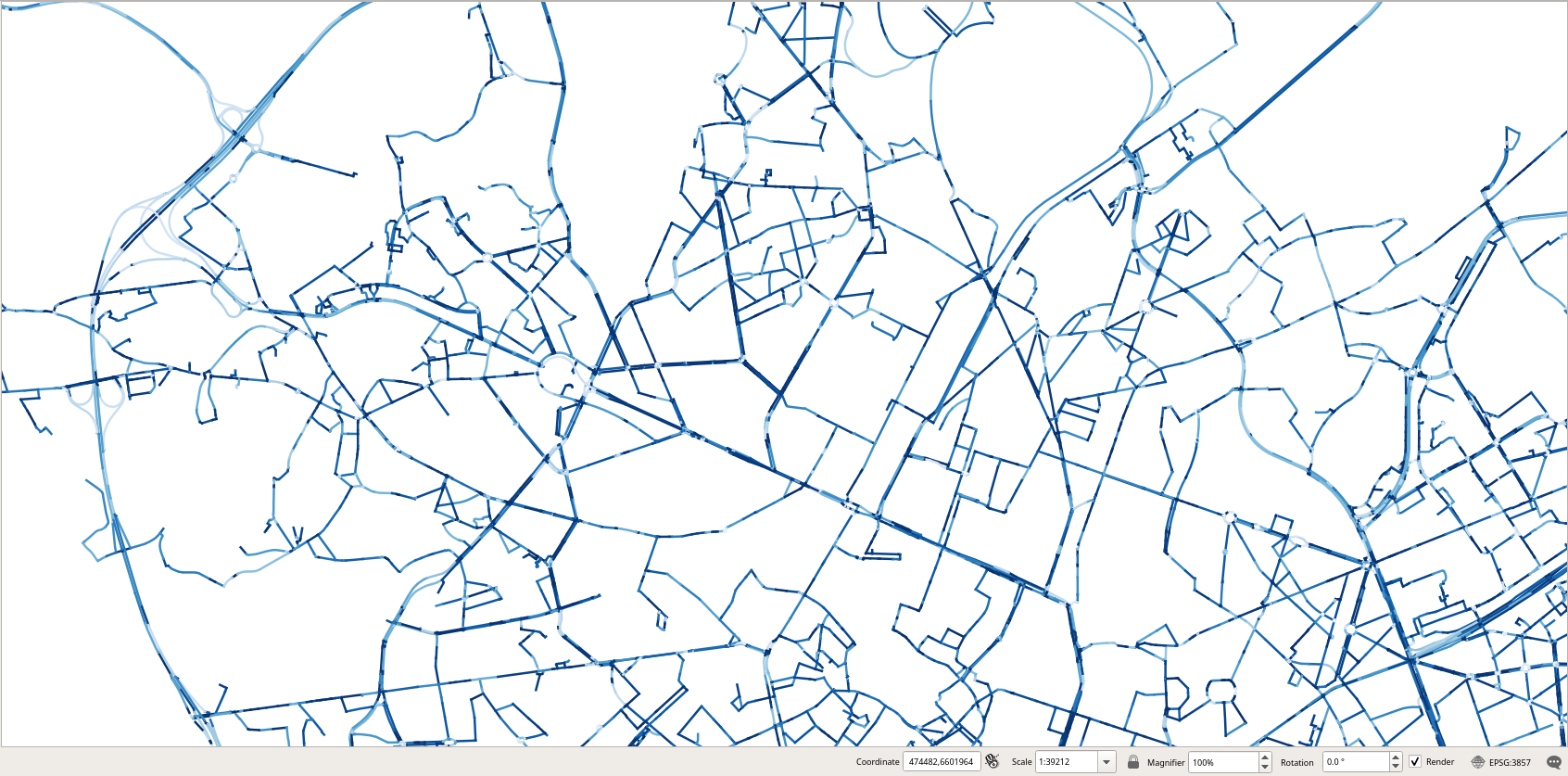 Visualization of the edges of the graph according to the speed of trips that traversed the edges.