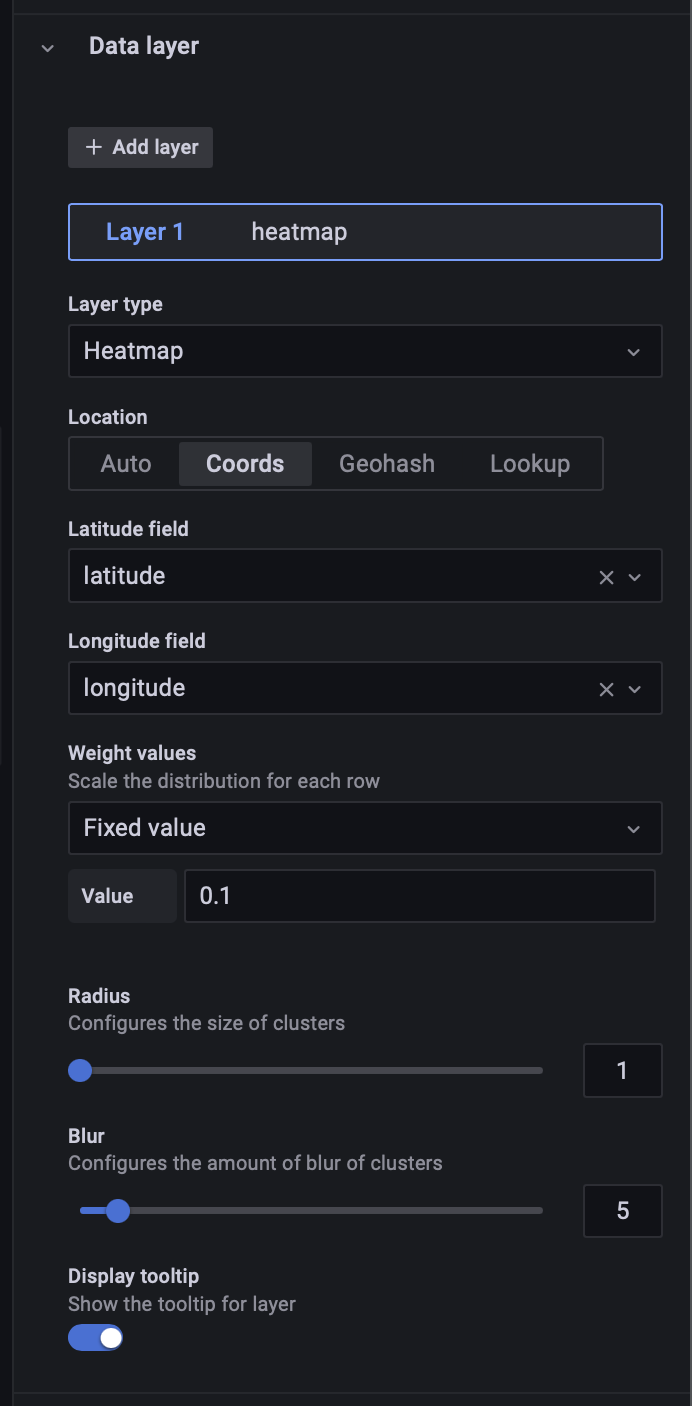 Setting up heat-map in data layer dialogue box