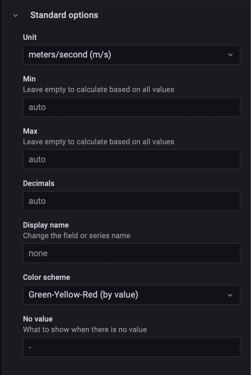 Standard options dialogue box