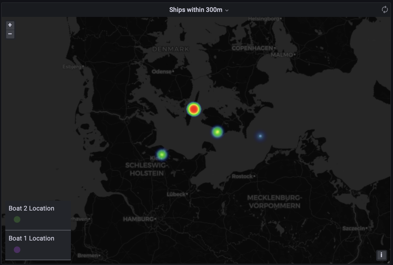 Visualization of ships within 300m using heat-map