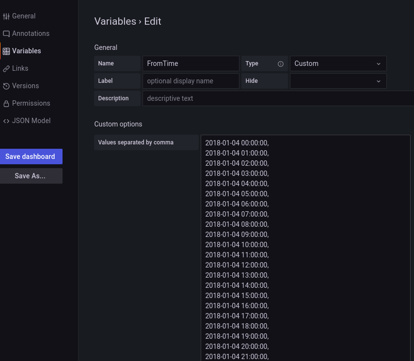 Creating user-defined list of custom variables