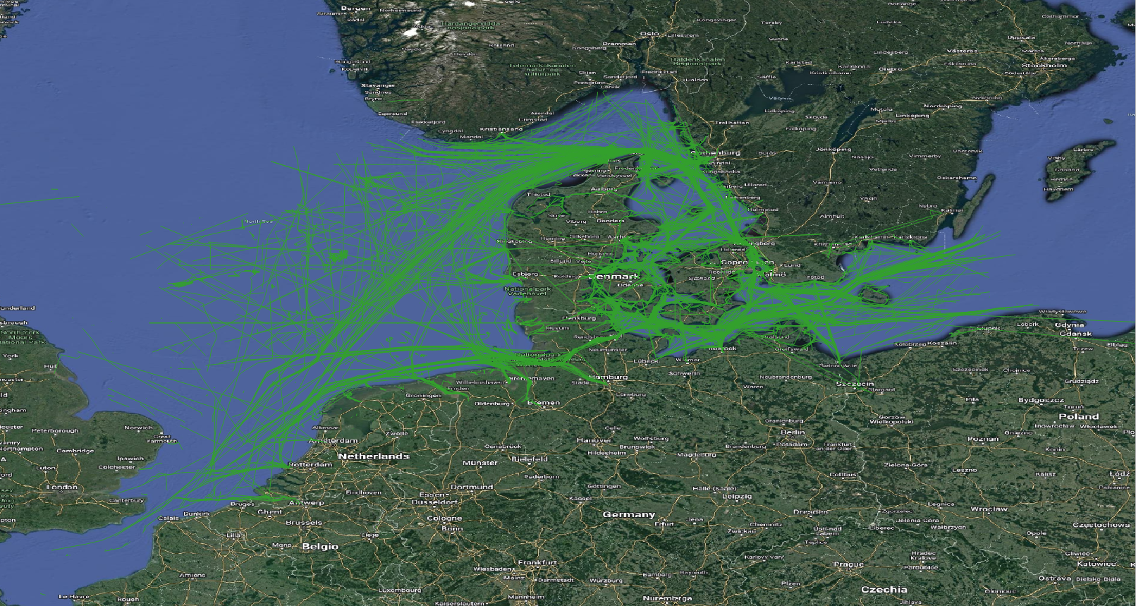 Ship trajectories after filtering